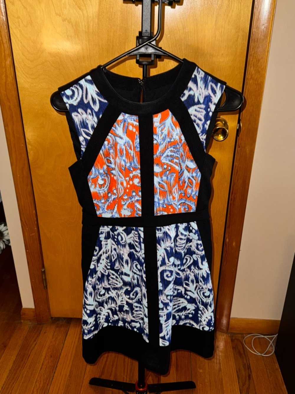Sleeveless Colorblock Midi Dress in Navy, Orange & White